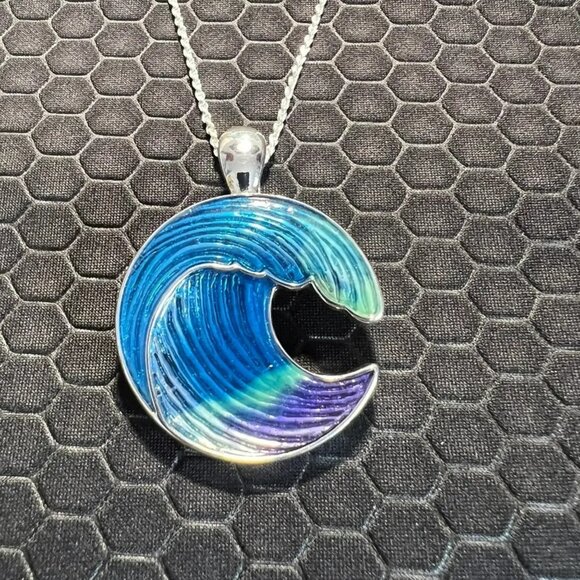 Wave Necklace Blue 18K White Gold Plated - Picture 1 of 1